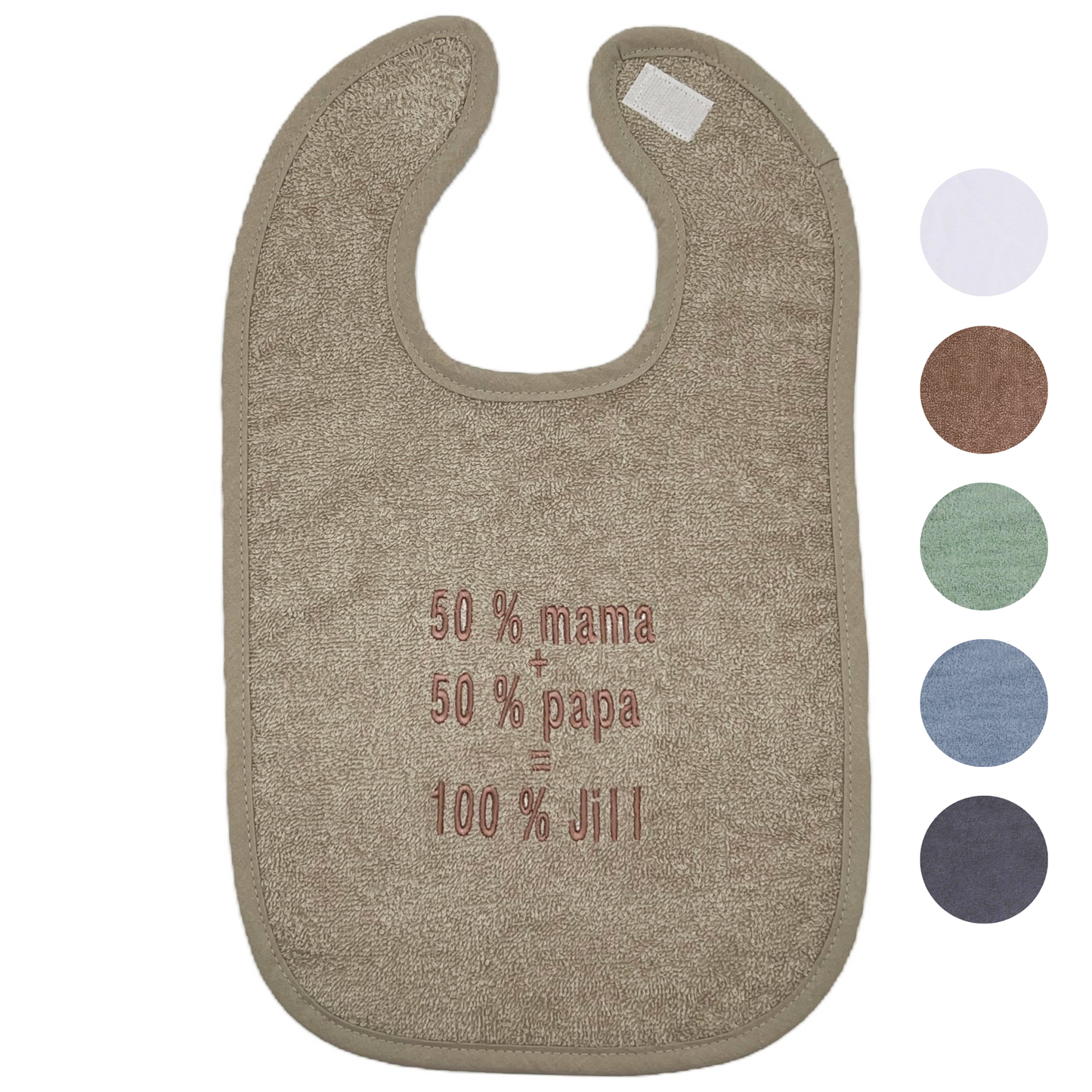 Gepersonaliseerde slab '50% mama +50% papa = 100%' - geborduurd