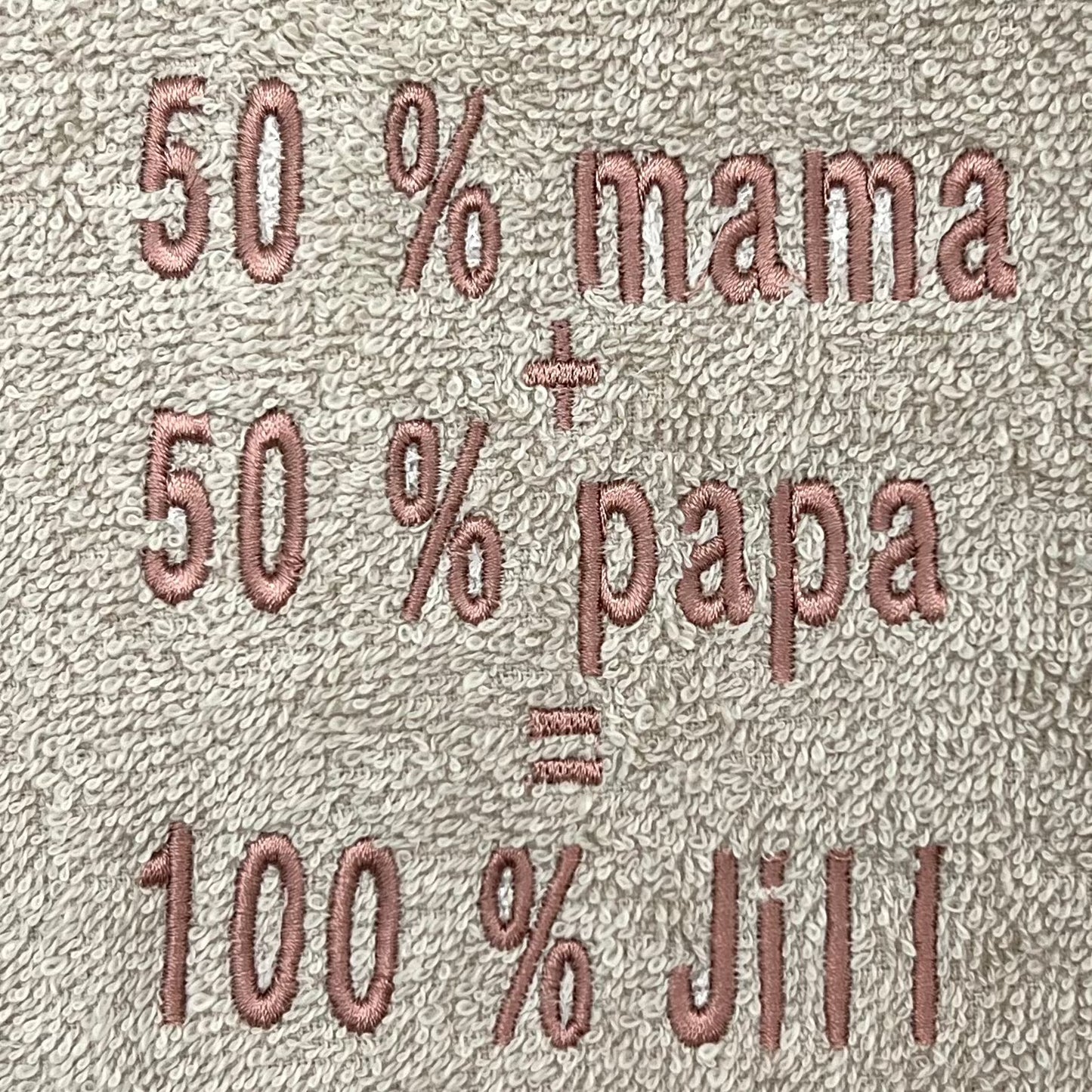 Gepersonaliseerde slab '50% mama +50% papa = 100%'