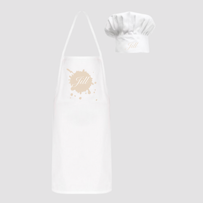 Keukenschort met naam & bijpassende koksmuts - transferdruk